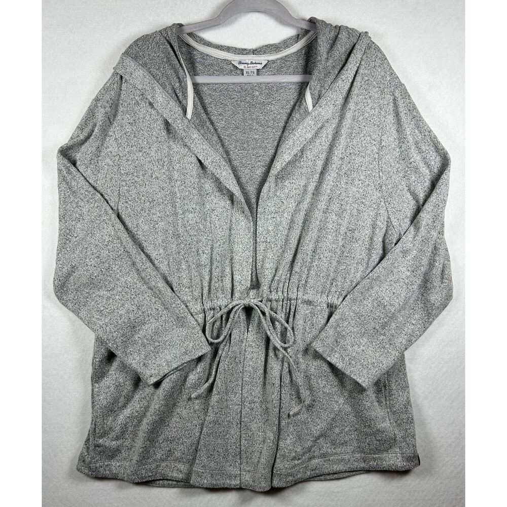 Tommy Bahama Island Soft Hooded Cardigan Sweater Grey Heather XL